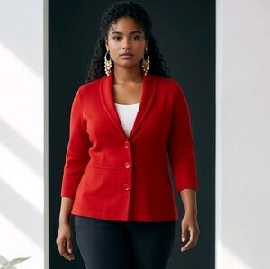 Kasper Women's Scarlet Red Button-Up Peplum Blazer